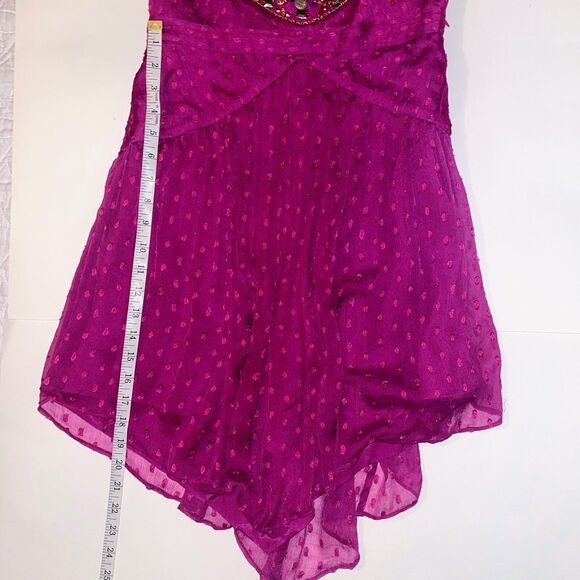 NWT Free People Jeweled Chevron Mini Dress Fuchsia Pink Beaded Swiss Dot 4 Flaw - Picture 11 of 16
